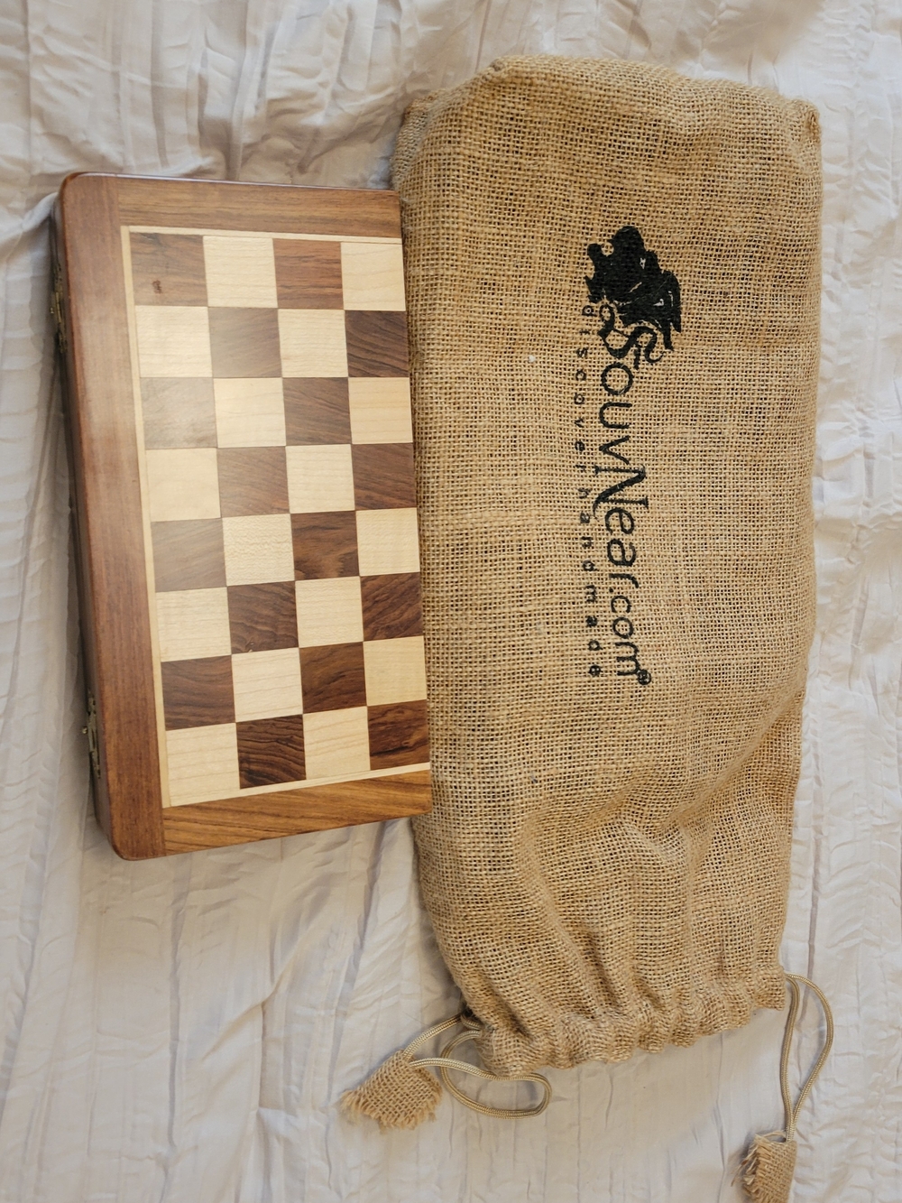 SouvNear Compact Handmade Wooden Chess Set in Natural Brown